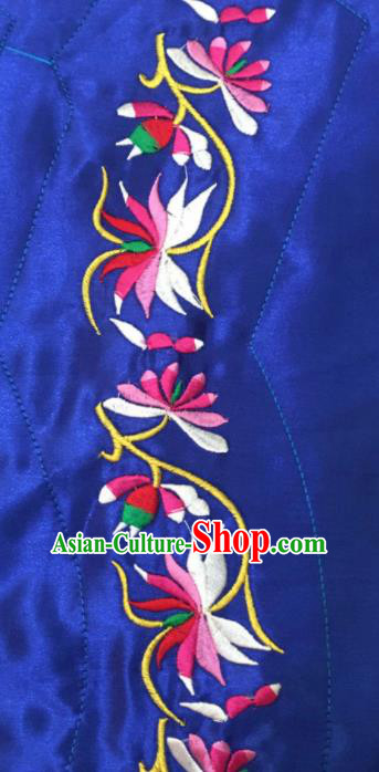Chinese Traditional Embroidered Lotus Royalblue Applique National Dress Patch Embroidery Cloth Accessories
