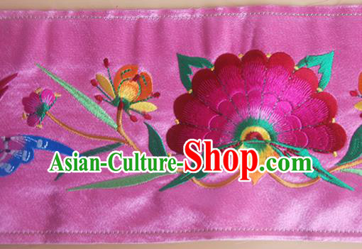 Chinese Traditional National Embroidered Phoenix Peony Pink Strap Applique Dress Patch Embroidery Cloth Accessories