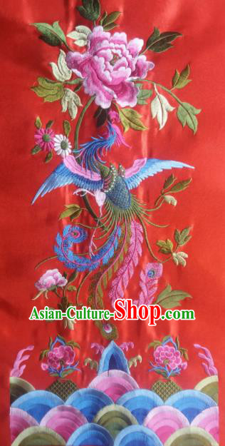 Chinese Traditional Embroidered Phoenix Peony Red Applique National Dress Patch Embroidery Cloth Accessories
