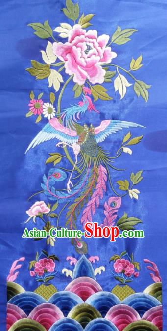 Chinese Traditional Embroidered Phoenix Peony Royalblue Applique National Dress Patch Embroidery Cloth Accessories