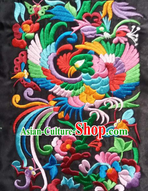 Chinese Traditional Embroidered Bird Black Applique National Dress Patch Embroidery Cloth Accessories