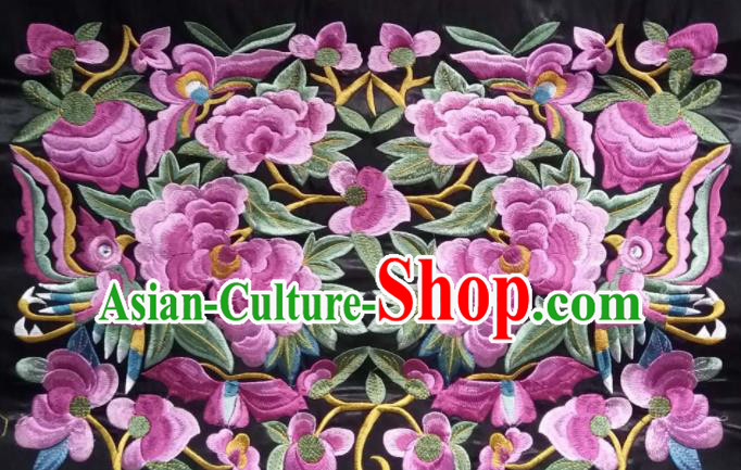 Chinese Traditional Embroidered Purple Peony Birds Applique National Dress Patch Embroidery Cloth Accessories