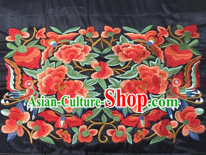 Chinese Traditional Embroidered Red Peony Birds Applique National Dress Patch Embroidery Cloth Accessories