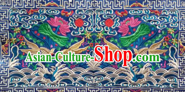 Chinese Traditional Embroidered Goldfish Lotus Blue Applique National Dress Patch Embroidery Cloth Accessories