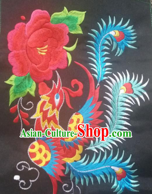 Chinese Traditional Embroidered Red Peony Phoenix Applique National Dress Patch Embroidery Cloth Accessories