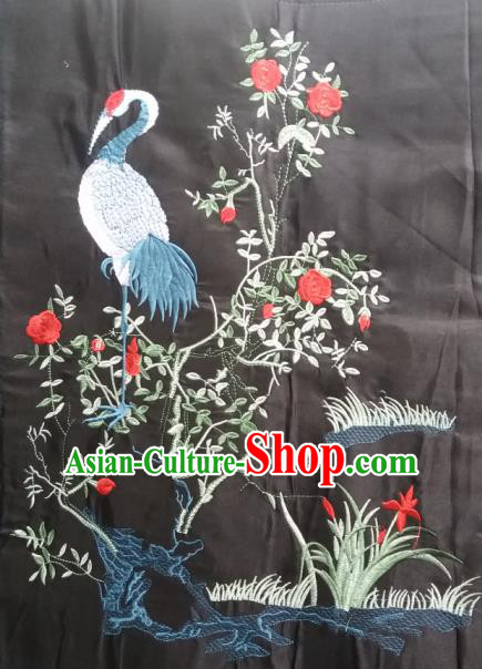 Chinese Traditional Embroidered Orchid Crane Black Applique National Dress Patch Embroidery Cloth Accessories