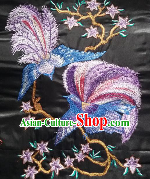 Chinese Traditional Embroidered Birds Black Applique National Dress Patch Embroidery Cloth Accessories