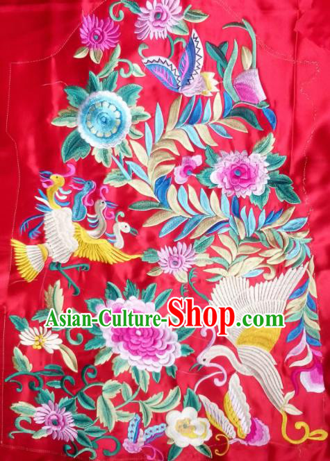 Chinese Traditional Embroidered Peony Crane Chrysanthemum Red Applique National Dress Patch Embroidery Cloth Accessories