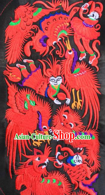 Chinese Traditional Embroidered Red Phoenix Applique National Dress Patch Embroidery Cloth Accessories