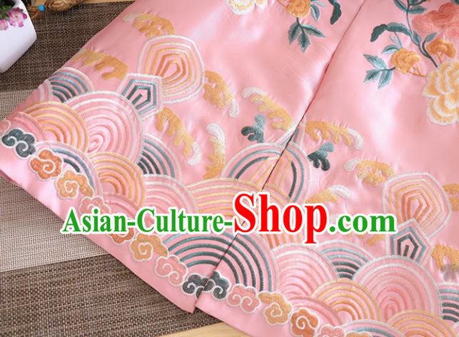 Chinese Traditional Tang Suit Embroidered Pink Coat National Costume Qipao Outer Garment for Women