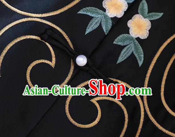Chinese Traditional Tang Suit Embroidered Black Coat National Costume Qipao Outer Garment for Women