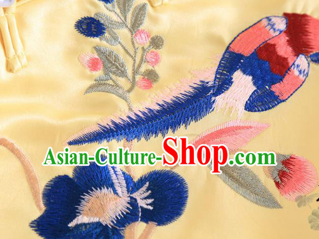 Chinese Traditional Tang Suit Embroidered Peony Yellow Blouse National Costume Qipao Upper Outer Garment for Women