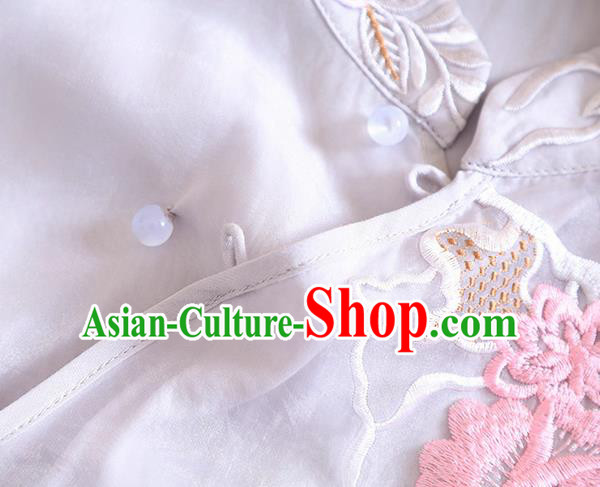 Chinese Traditional Tang Suit Embroidered Lilac Blouse National Costume Qipao Upper Outer Garment for Women