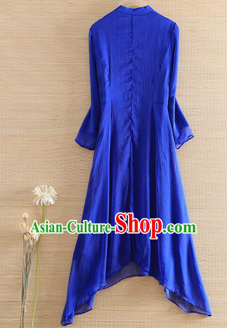 Chinese Traditional Tang Suit Embroidered Royalblue Cheongsam National Costume Qipao Dress for Women