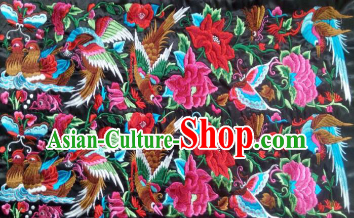 Chinese Traditional Embroidered Mandarin Duck Lotus Black Applique National Dress Patch Embroidery Cloth Accessories