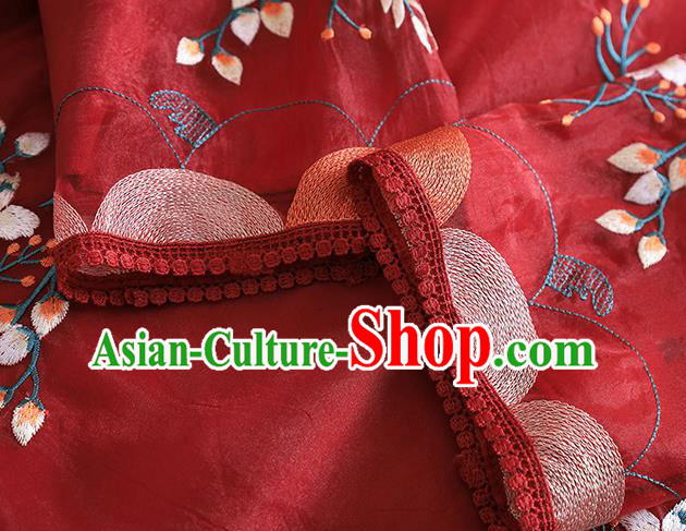 Chinese Traditional Tang Suit Embroidered Chrysanthemum Dark Red Shirt National Costume Qipao Upper Outer Garment for Women