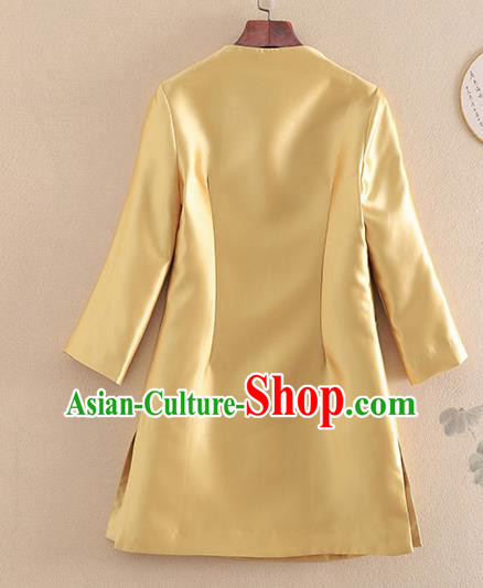 Chinese Traditional Tang Suit Embroidered Petunia Golden Jacket National Costume Qipao Upper Outer Garment for Women