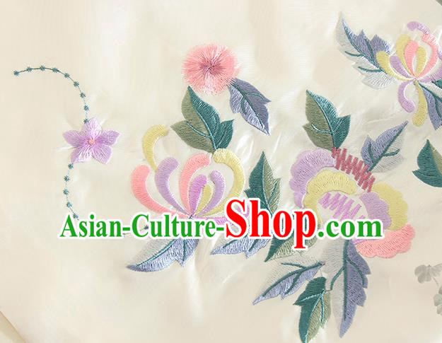 Chinese Traditional Tang Suit Embroidered White Satin Shirt National Costume Qipao Upper Outer Garment for Women
