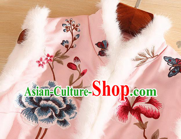 Chinese Traditional Embroidered Peony Pink Vest National Dress Embroidery Waistcoat for Women