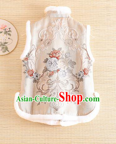 Chinese Traditional Embroidered Beige Vest National Dress Waistcoat for Women