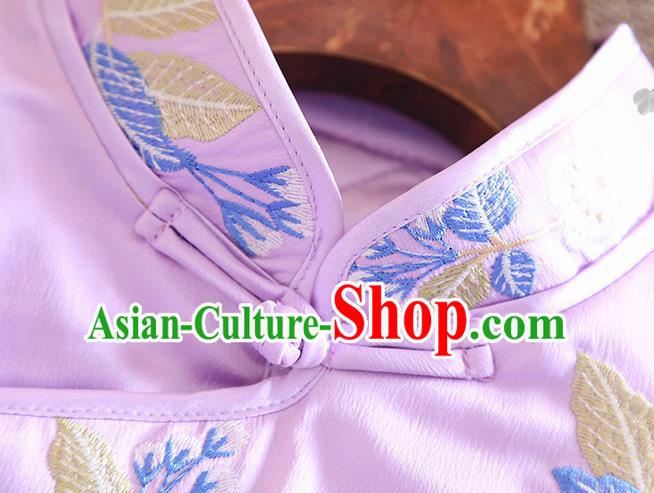 Chinese Traditional Winter Lilac Cheongsam National Costume Embroidered Qipao Dress for Women