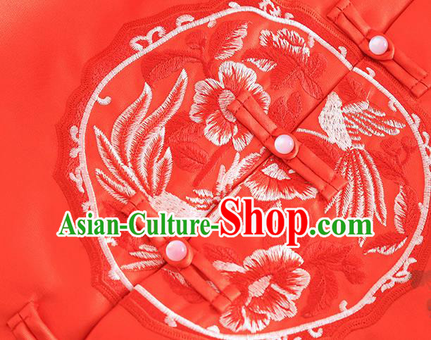 Chinese Traditional Embroidered Red Jacket National Costume Qipao Upper Outer Garment for Women