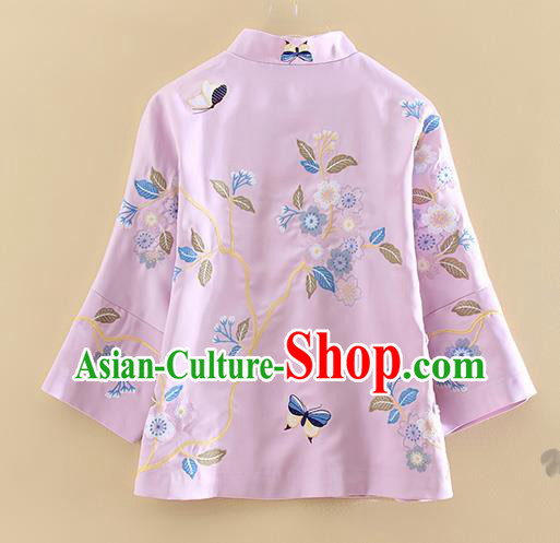 Chinese Traditional Tang Suit Embroidered Purple Shirt National Costume Qipao Upper Outer Garment for Women