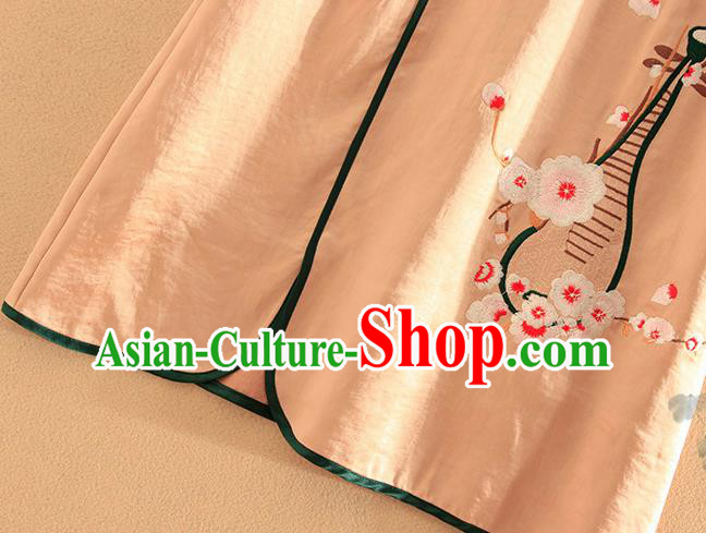 Chinese Traditional Tang Suit Embroidered Khaki Cheongsam National Costume Qipao Dress for Women