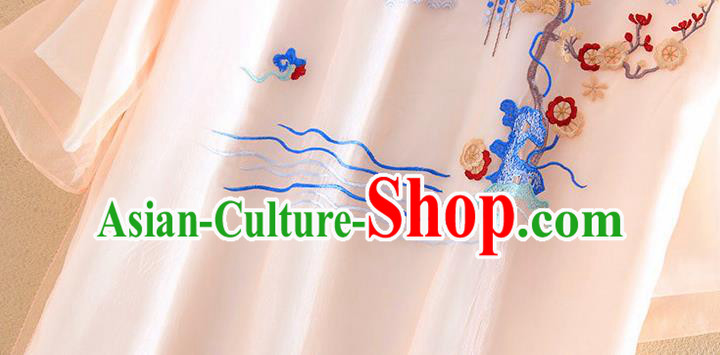 Chinese Traditional Tang Suit Embroidered Crane Pine Plum Pink Cheongsam National Costume Qipao Dress for Women