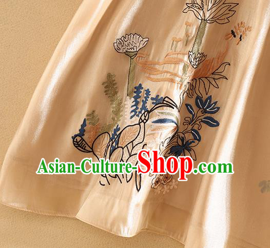 Chinese Traditional Tang Suit Embroidered Lotus Champagne Blouse National Costume Qipao Upper Outer Garment for Women