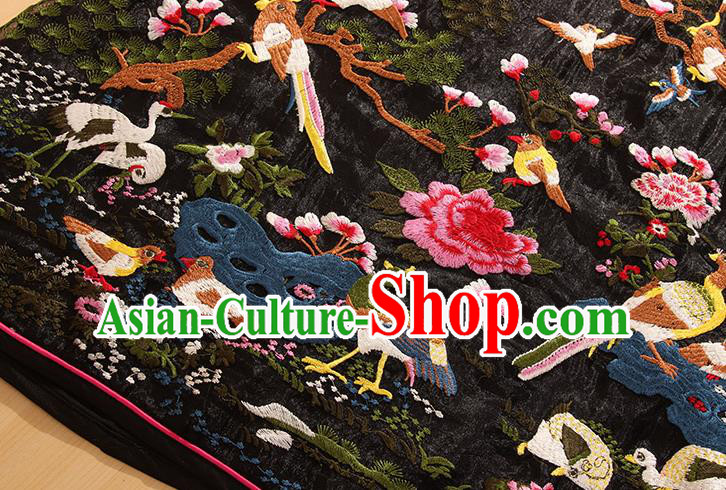 Traditional Chinese National Embroidered Peacock Birds Black Qipao Dress Tang Suit Cheongsam Costume for Women