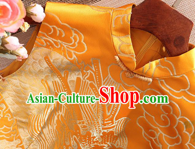 Chinese Traditional Tang Suit Golden Brocade Cheongsam National Costume Qipao Dress for Women
