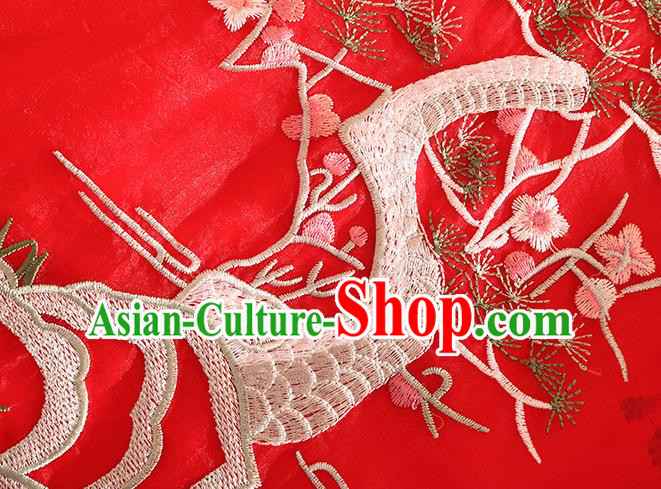 Traditional Chinese National Embroidered Pine Cranes Red Qipao Dress Tang Suit Cheongsam Costume for Women
