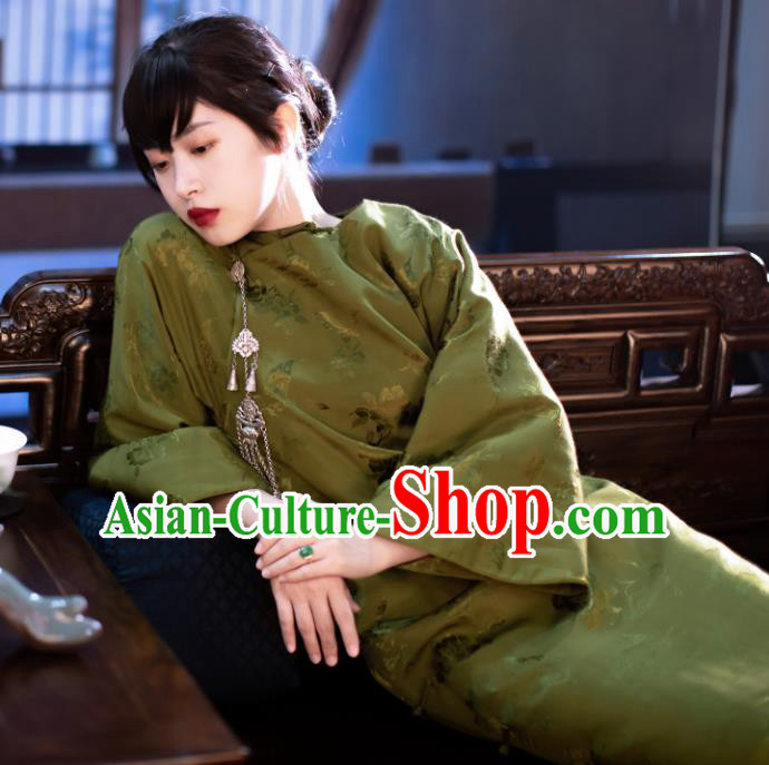 Traditional Chinese National Olive Green Brocade Qipao Dress Tang Suit Cheongsam Costume for Women