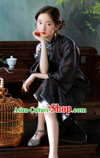 Traditional Chinese National Purple Silk Qipao Dress Tang Suit Cheongsam Costume for Women