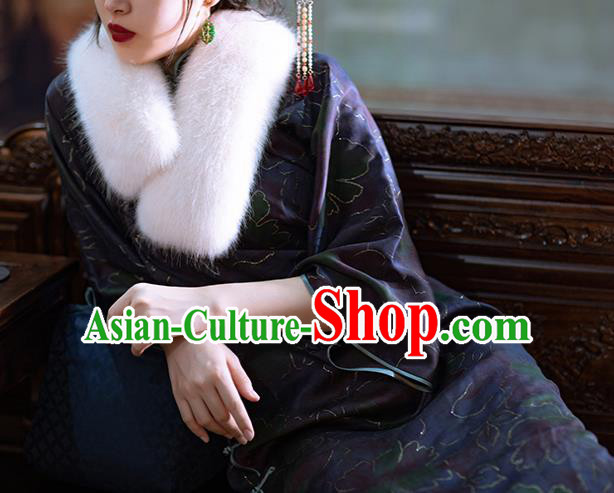 Traditional Chinese National Purple Silk Qipao Dress Tang Suit Cheongsam Costume for Women