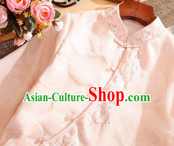 Traditional Chinese National Embroidered Pink Qipao Dress Tang Suit Cheongsam Costume for Women