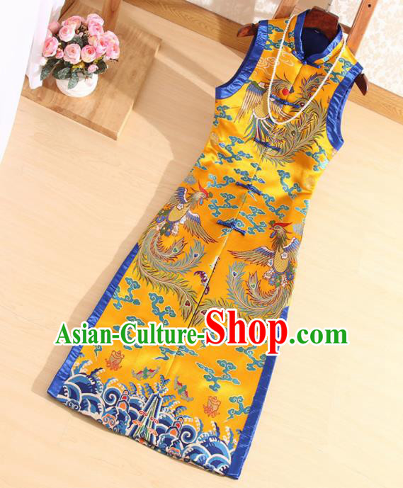 Chinese Traditional Golden Brocade Vest National Dress Tang Suit Waistcoat for Women