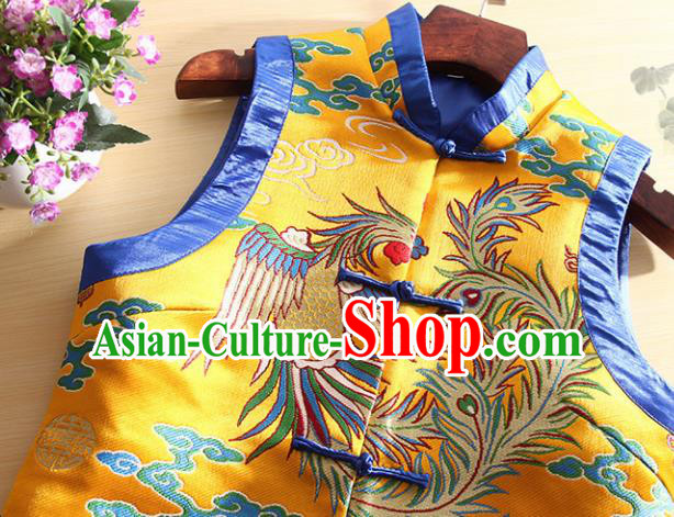 Chinese Traditional Golden Brocade Vest National Dress Tang Suit Waistcoat for Women