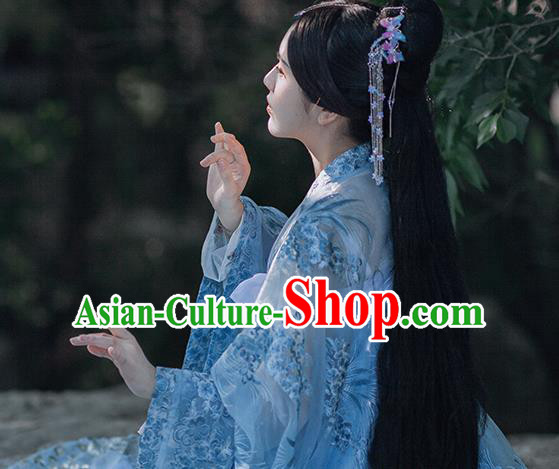 Traditional Chinese Tang Dynasty Court Infanta Blue Hanfu Dress Ancient Royal Princess Historical Costumes for Women