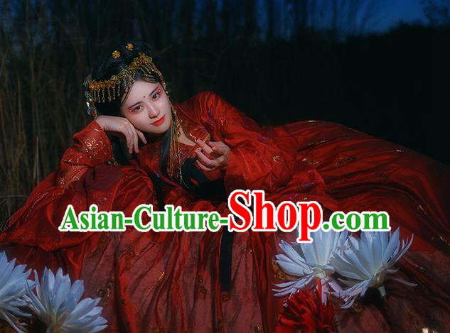 Traditional Chinese Tang Dynasty Court Infanta Red Hanfu Dress Ancient Royal Princess Wedding Historical Costumes for Women