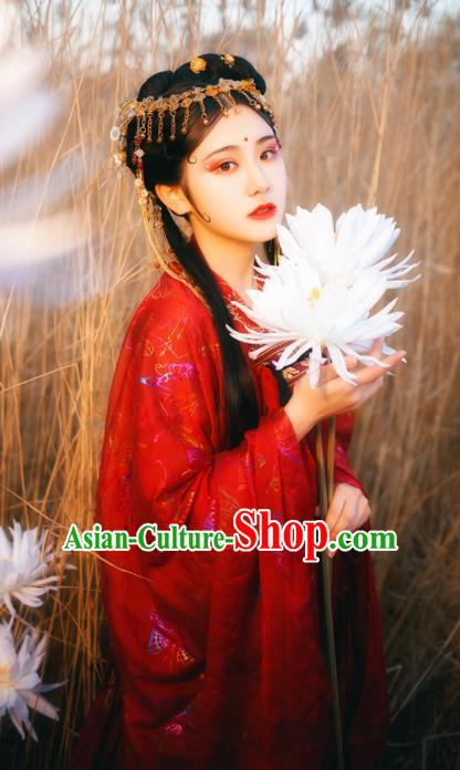 Traditional Chinese Tang Dynasty Court Infanta Red Hanfu Dress Ancient Royal Princess Wedding Historical Costumes for Women