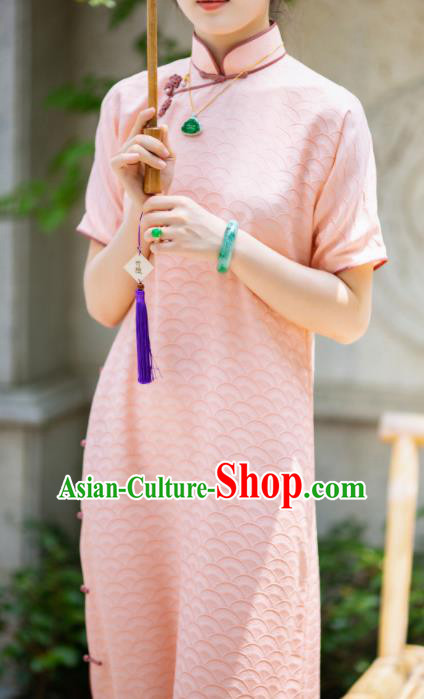 Traditional Chinese Late Qing Dynasty Pink Silk Qipao Dress National Tang Suit Cheongsam Costume for Women