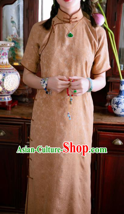 Traditional Chinese National Apricot Yellow Silk Qipao Dress Tang Suit Cheongsam Costume for Women