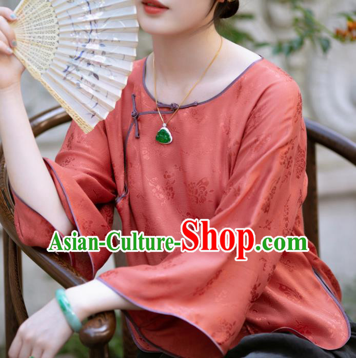 Chinese Traditional Tang Suit Orange Silk Blouse National Costume Republic of China Qipao Upper Outer Garment for Women