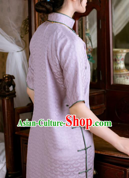 Traditional Chinese Late Qing Dynasty Lilac Silk Qipao Dress National Tang Suit Cheongsam Costume for Women