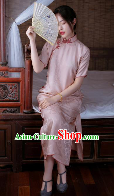 Traditional Chinese Pink Silk Qipao Dress National Tang Suit Cheongsam Costume for Women