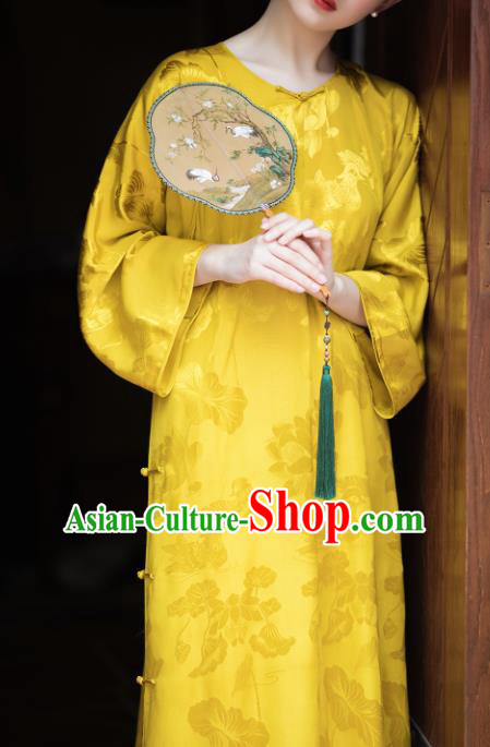 Traditional Chinese Yellow Brocade Qipao Dress National Tang Suit Cheongsam Costume for Women