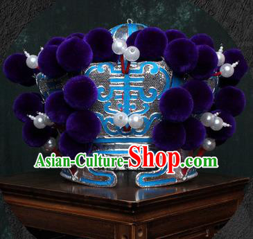 Chinese Traditional Beijing Opera Takefu Hat Peking Opera Purple Venonat Helmet for Men