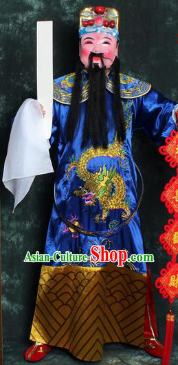 Chinese Traditional Beijing Opera Costume Ancient Wealth God Blue Robe for Men